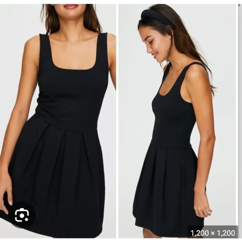theory pleated square neck dress Theory Black Square Neck Pleated Mini Dress Sz Large